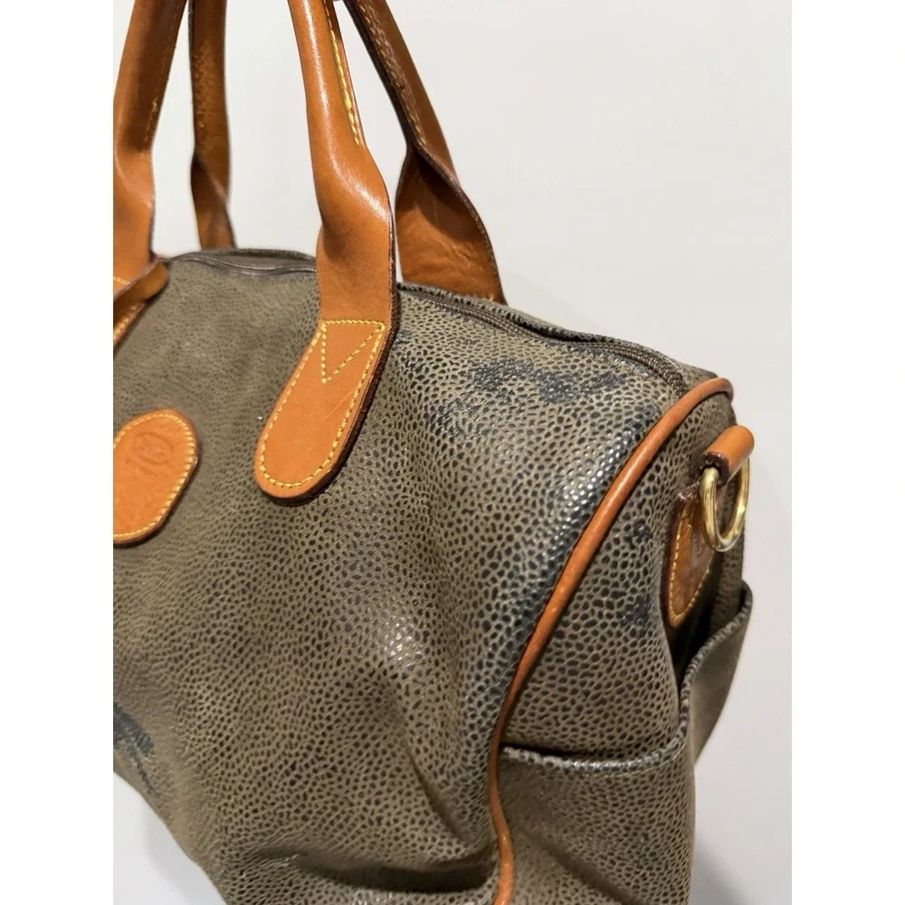 BRIC'S ITALY pebbled Resistant Life Cargo Duffle TRAVEL Bag Cognac Trim 14x9x7